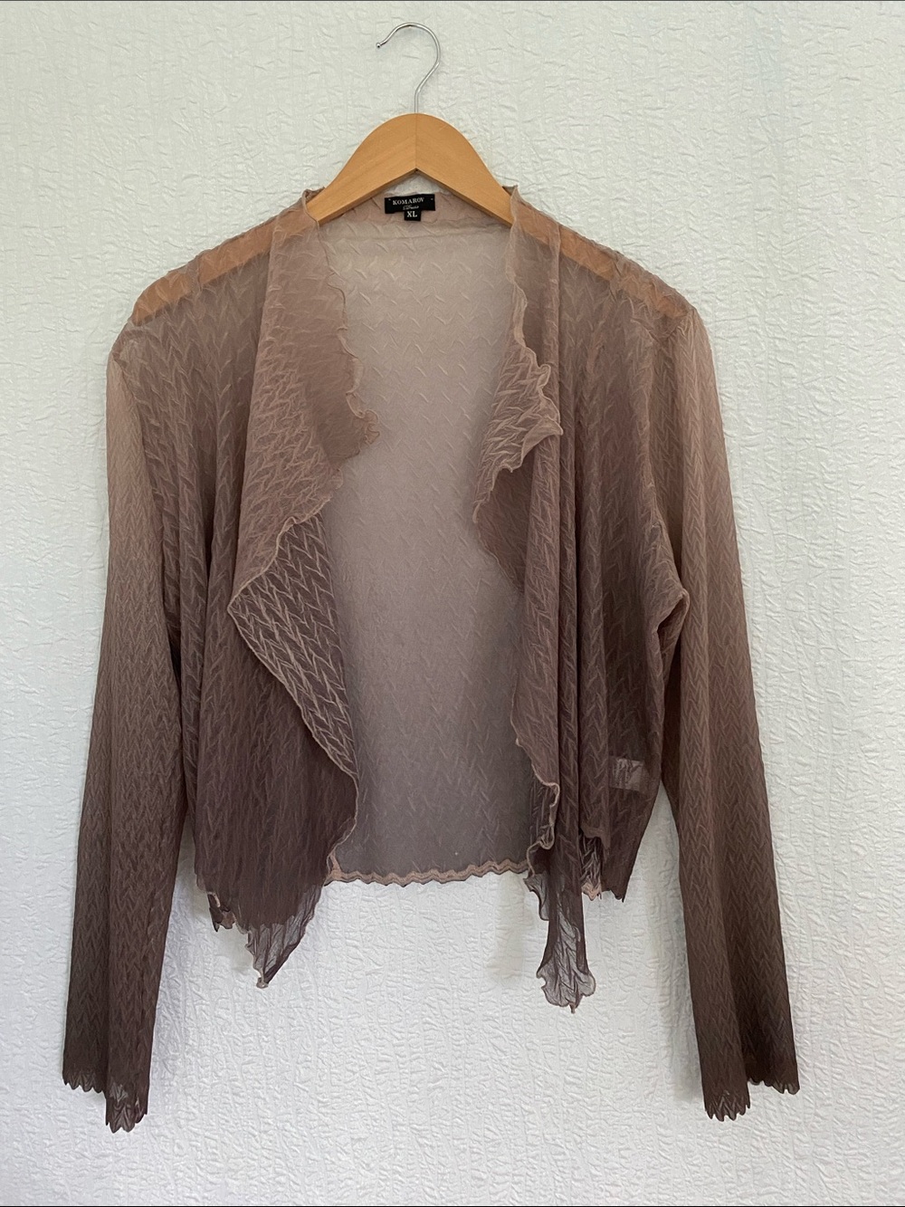 Komarov Sheer Ruffled Open-Front Cardigan - Brown Taupe